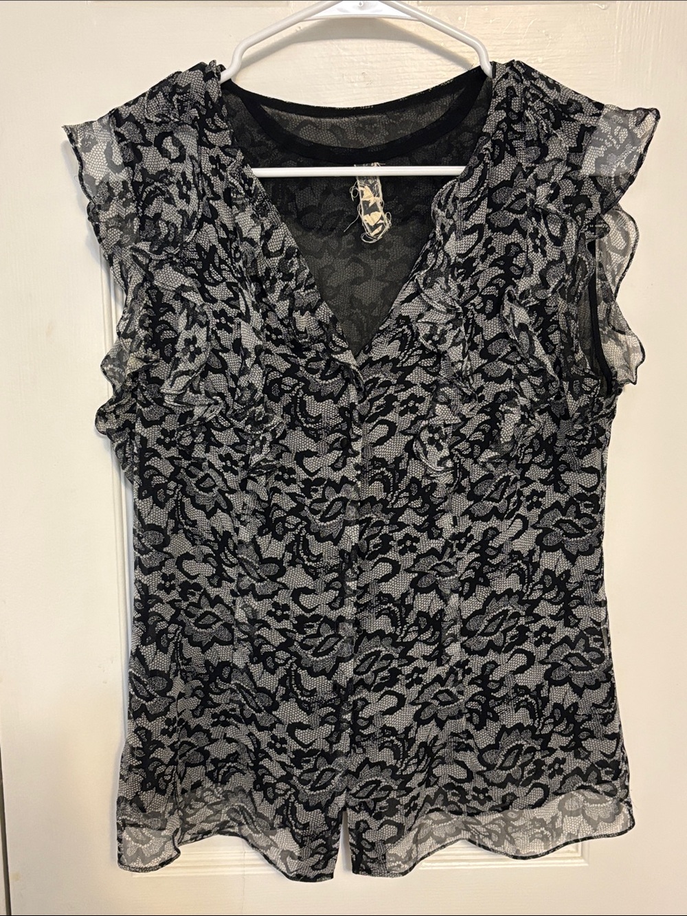 Mia Via 100% silk top black & white Medium